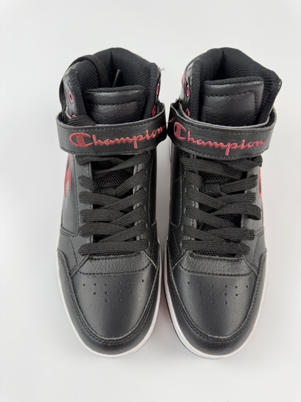 Champion Arena Power Hi V2 Boys Sneakers Black Red High Top Strap Lace Up Size 6
